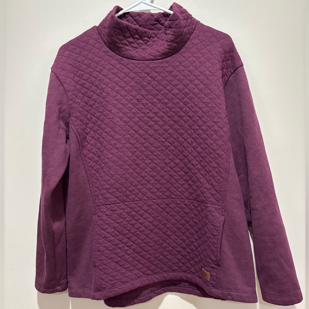 L.L. Bean Quilted Pullover Sweatshirt Mock Neck Purple Burgundy Large Petite